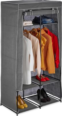 Relaxdays stoffen kledingkast - 6 vakken - garderobekast opvouwbaar - opbergkast antraciet kast kopen? | Kieskeurig.nl | helpt je kiezen