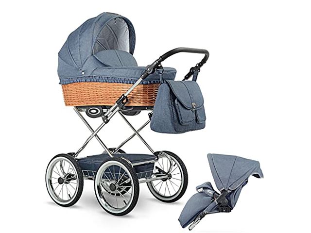 Jeans R02 Retro kinderwagen, wilgenmand, natuurvlechtwerk, luchtbanden, 8 zonder babyschaal | Prijzen vergelijken | Kieskeurig.nl