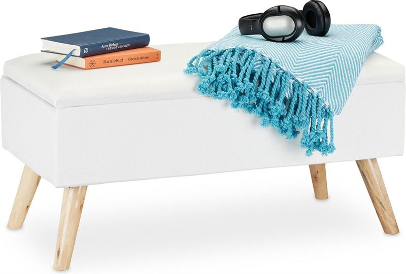 Claire Ass stel je voor Relaxdays zitbank met opbergruimte - stof - hocker - opbergbank - op poten  - halbankje wit | Prijzen vergelijken | Kieskeurig.nl