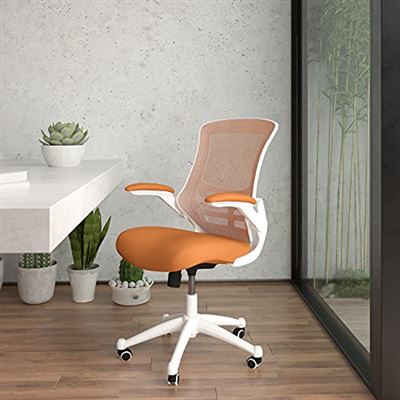 Flash Furniture Bureaustoel met middelhoge rugleuning, ergonomische bureaustoel met opklapbare armleuningen en netstof, perfect of kantoor, oranje/wit | Prijzen vergelijken | Kieskeurig.nl