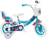 Disney Frozen fiets 12 inch (30,5 cm) met 2 remmen, mand voor en poppenhouder achter + 2 afneembare stabilisatoren voor meisjes, turquoise, wit en fuchsia