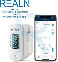 RealN WELLUE Professionele Saturatiemeter met VIHEALTH-App - Oximeter - Hartslagmeter - Zuurstofmeter vinger - Pulse Oximeter - Led Scherm - Wit
