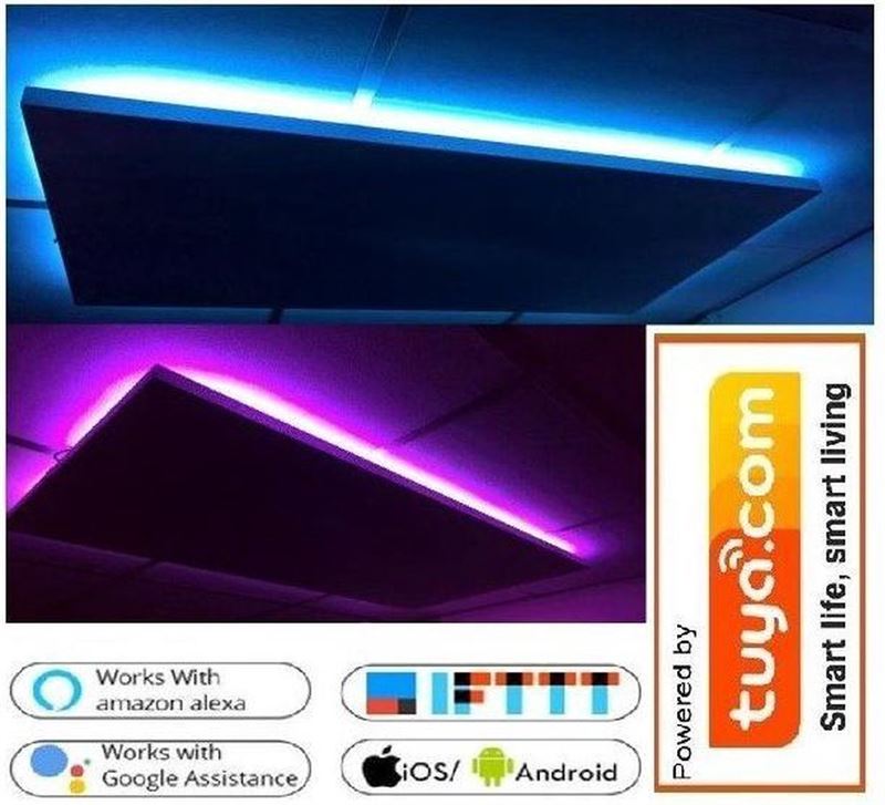 Durensa Infrarood verwarming paneel met RGB ledverlichting (wifi bedienbaar) 32x50cm 100 Watt korrel structuur, Wit