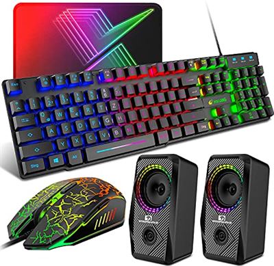 ZIYOU LANG QWERTZ Gaming-toetsenbord, muis, luidspreker, 4-in-1, DE lay-out regenboog, led-achtergrondverlichting toetsenbord + 7-kleurig led-ademlicht, muis + computerluidspreker, compatibel met Xbox toetsenbord kopen? | Kieskeurig.be | ...