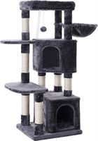 Acaza Katten krabpaal met twee huisjes en speeltjes voor meerdere katten, 120 cm, Grijs