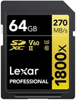 Lexar 64GB SDXC Pro UHS-II U3 V60 1800x 270MB/s geheugenkaart