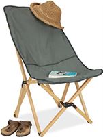 Relaxdays Ligstoel, inklapbaar, tot 100 kg, h x b x d: 93 x 52 x 72 cm, beukenhout, stof, campingstoel met tas, grijsgroen