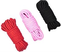 LUOEM 10M multifunctioneel zacht katoenen touw katoen Twisted gevlochten knopen touw voor volwassenen, verpakking van 3 (zwart roze rood)