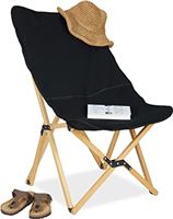 Relaxdays Ligstoel, inklapbaar, tot 100 kg, h x b x d: 93 x 52 x 72 cm, beukenhout, stof, campingstoel met tas, zwart
