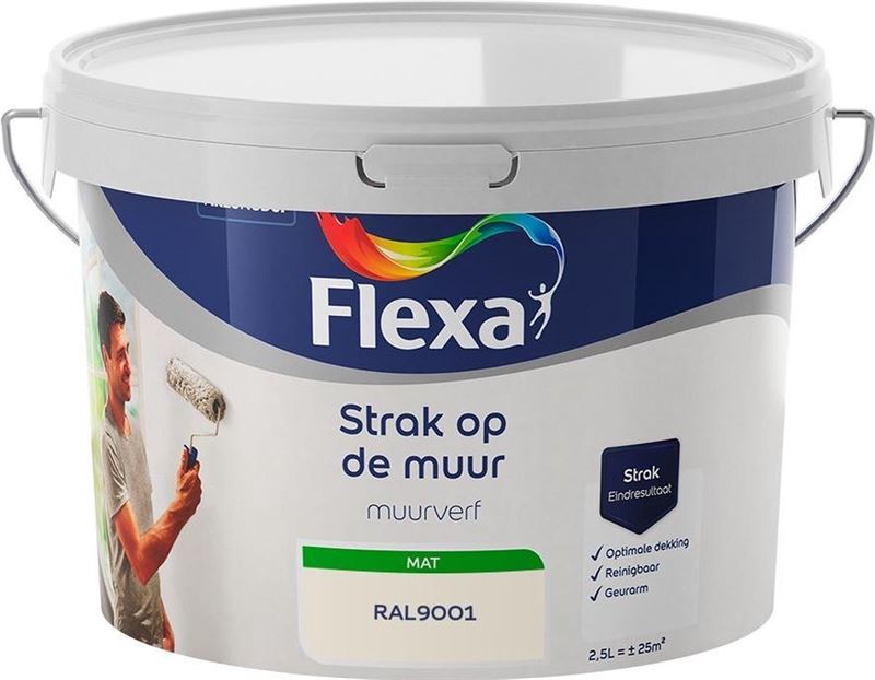 mini Cyclopen Adviseren FLEXA Strak op de muur - Muurverf - Mengcollectie - RAL9001 / Crème Wit -  2,5 liter | Prijzen vergelijken | Kieskeurig.nl
