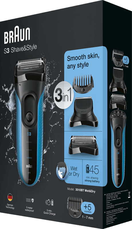 Braun 3 Shave&Style 3010BT 3-In-1 Wet&Dry Elektrisch Scheerapparaat Met Precisietrimmer | Specificaties | Kieskeurig.nl