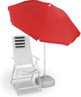 Relaxdays parasol met 180 - kantelbare strandparasol - ronde tuinparasol balkon - rood Prijzen | Kieskeurig.nl