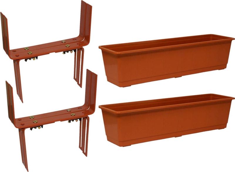 Geli Set Van 5 Kunststof Plantenbakken Terracotta Rechthoekig 60 Cm Met ...