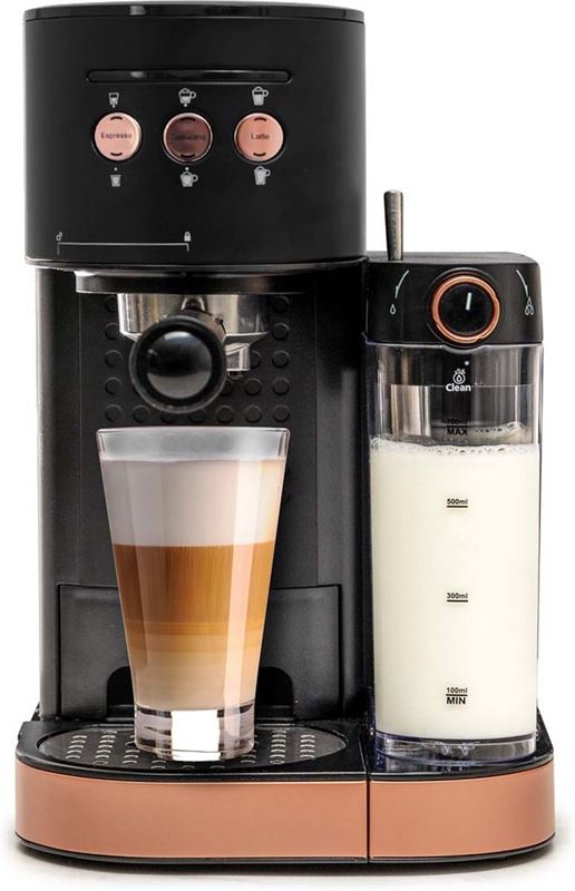 BluMill Koffiemachine - Pistonmachine - Incl. automatische melkschuimer - Zwart / Rosé