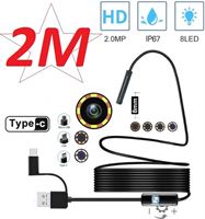 Xtabarya HD Camera 1200P 8mm 2M Semi-Rigide USB Endoscoop Type C Borescope Inspectie Camera voor Android Smartphone Windows