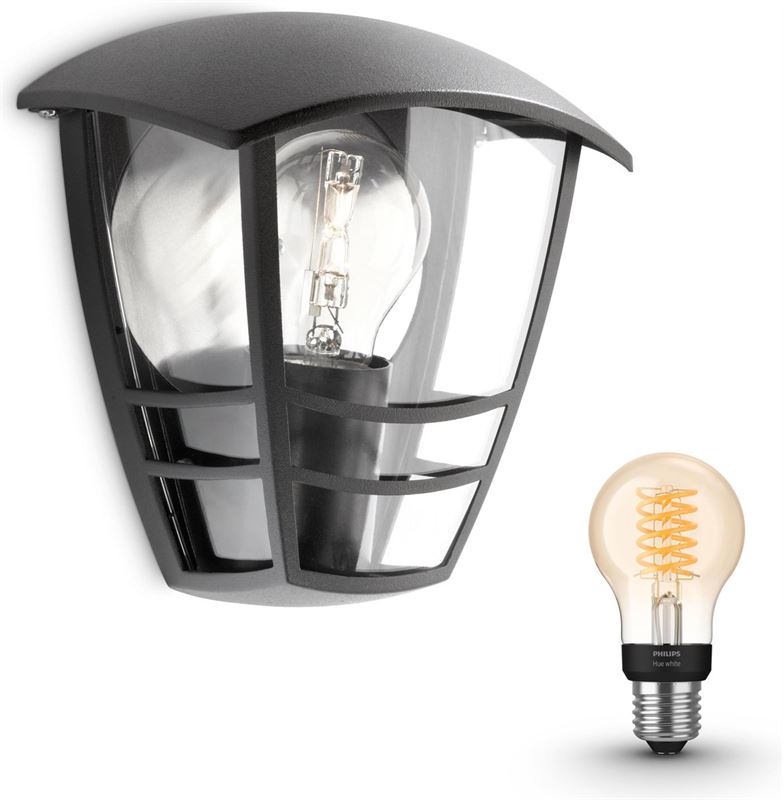 Philips myGarden Creek Wandlamp - Zwart - Incl. Hue White Filament standaardlamp E27
