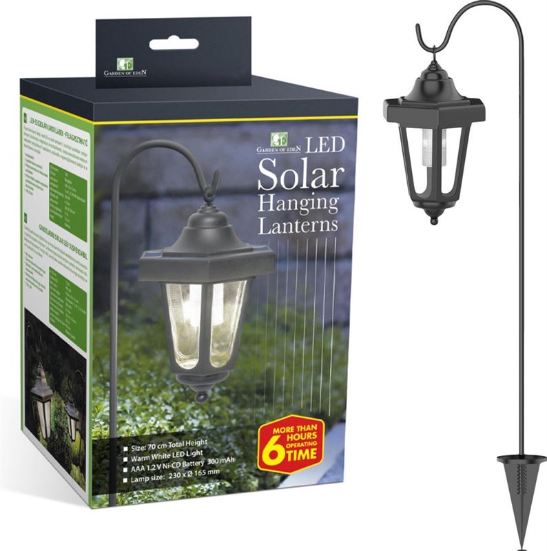 Garden Landelijke Tuin Lantaarn met LED Solar - Windlicht op Zonne-Energie - 1 stuk - Hangende Lamp voor Buiten op Standaard