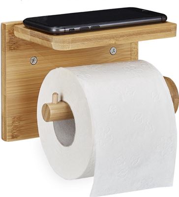 JoFlow Toiletrolhouder met Plankje | Wc Rolhouder staand | Zelfklevend / Boren / Zonder Boren | Bamboe Badkamer Accessoires kopen? | Kieskeurig.nl | helpt je