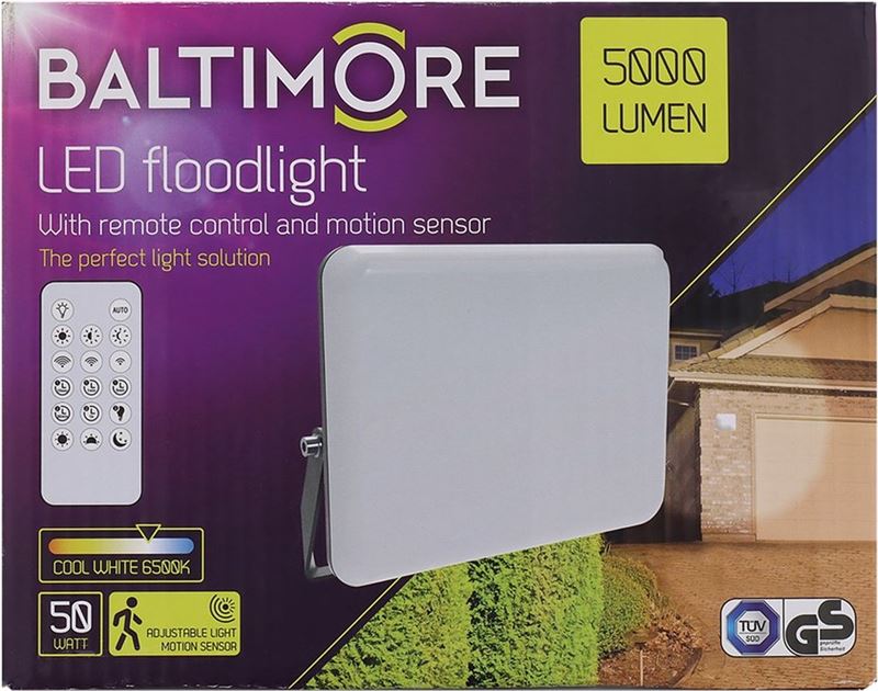 Baltimore Led - afstandbediening -bewegingssensor - 13.9 x 6.7 x 17.8 cm - 50 watt - 5.000 lumen