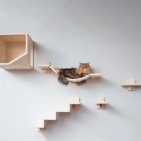 de-kater.nl Plankjes voor de kat - kattenplankjes - muurplankjes - klimmuur kat - katten klimmuur - loopplankjes kat - kattenmuur - katten klimwand - huisje links