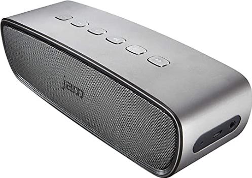 JAM AUDIO Audio Heavy Metal HX-P920c Draagbare Draadloze Bluetooth-luidspreker - 8 uur afspelen, dubbele precisie drivers, dubbele passieve basradiator, geanodiseerd aluminium buitenkant, 9,1 m bereik - zilver (vernieuwd)
