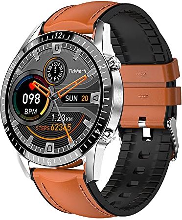 ZWG Smart Horloge met Bluetooth Call/Hartslag/Slaapmonitor 10 Sport Modes Activity Tracker voor Vrouwen Mannen (Bruin Leer)