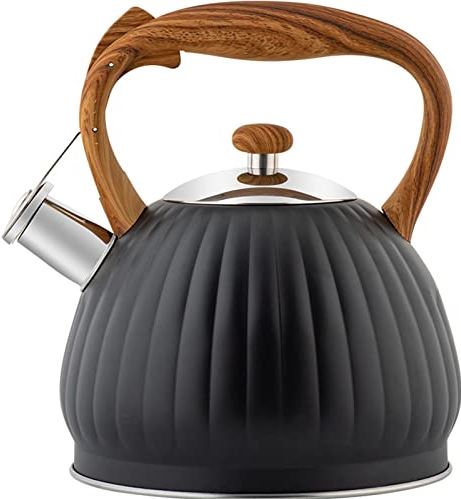 OOOFFFFFFFF Whistling Kettle Pumpkin Pattern Kettle Stainless Steel Wood Grain Anti-Scalding Teapot 3.5L Large Capacity Can Be Used for Boiling Water Brewing Tea and Coffee Brewing Milk (White) (Black)