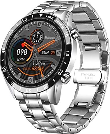 CHYAJIG Slimme Horloge Mannen Smart Watch Bluetooth Call Full Touch Screen Sports Fitness Watch IP67 Waterdichte horloge for Android Smart Watch Playing Music Stamboom (Color : Steel belt silver)