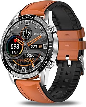 CHYAJIG Slimme Horloge Smart Horloge Mannen Bluetooth Call Custom Dial Full Touch Screen Waterdichte SmartWatch for Android IOS Sport Fitness Tracker (Color : Belt brown)