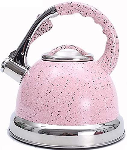 OOOFFFFFFFF Whistling Kettle for Electric Hob 3.5L Whistling Pink Kettle Stainless Steel Water Kettle Gas Stove Induction Cooker Teapot with Anti-Scald Handle Stove Top Whistling Kettle (Pink)
