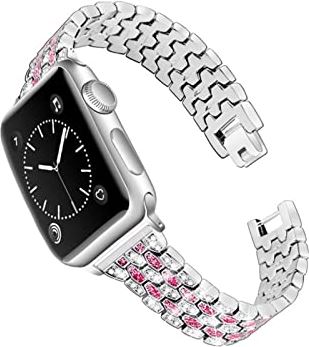 AONAON xiaojunjia Geschikt for Apple Watchband 38mm 42mm 44mm 42mm roestvrijstalen horlogeband for Apple Watchband for SE for serie 654321 (Band Color : Silver with pink, Size : 42mm)