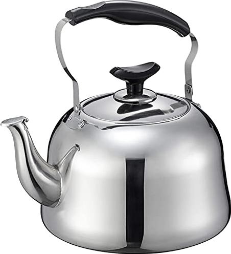 OOOFFFFFFFF Stove Top Whistling Kettle High Capacity Teapot 304 Stainless Steel Whistling Kettle Ergonomic Handle Applicable to Various Stovetops Gas Kettle with Whistle (Silver 5L)