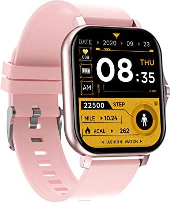 Bias&Belief Bluetooth Muziek Smart Watch Fitness Tracker Voor Heren Dames 1,69" DIY Volledig Touchscreen Met Hartslagmeter IP67 Waterdicht Smart Watch Multi-sportmodus Realtime Informatieherinnering,Pink