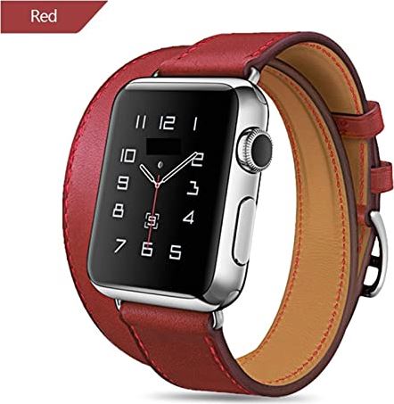 AONAON xiaojunjia Lange zachte lederen band for Apple Watch 6 for Iwatch for Serie 6 5 4 3 2 40mm 44mm 38mm 42mm Double Tour Strap for Smart Watch (Band Color : Red, Band Width : For 38mm watch)