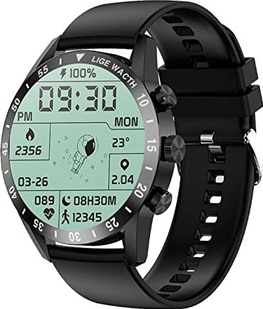 CHYAJIG Slimme Horloge High-definition Bluetooth Call Smart Watch Men Full Touch Waterproof Sports Fitness Watch Luxury Smart Watch Men IOS Android (Color : Silicone black)