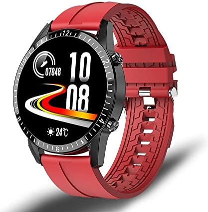 CHYAJIG Slimme Horloge Smart Watch Heren Bluetooth Call Watch IP67 Waterdichte sport fitness horloge for Android IOS Mannen slimme horloge for mannen vrouwen (Color : Silicone red)