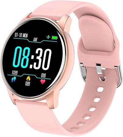 CHYAJIG Slimme Horloge Smart Watch Women Men Smart Watch for Android IOS Elektronica Smart Clock Fitness Tracker Silicone Strap Smart-Watch (Color : Pink, Size : Single touch)