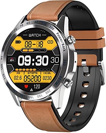 CHYAJIG Slimme Horloge Bluetooth Call Watch Smart Horloge Mannen Volledige Touch Fitness Tracker Smart Clock IP68 Waterdicht slim horloge met stapteller (Color : Belt brown)