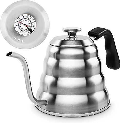 OOOFFFFFFFF hot Water Kettle Electric Handbrew Kettle Made of Stainless Steel for Perfect Tea Or Coffee by Thermometer Suitable for Gas and Ceramic Hob 1.2 L