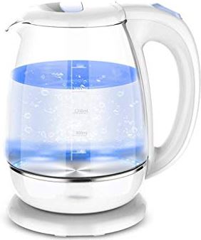 MRTYU-UY Roestvrijstalen waterkoker, snelkokende waterkoker 1,8 liter blauwe led verlichte draagbare elektrische glazen waterkoker voor kantoor