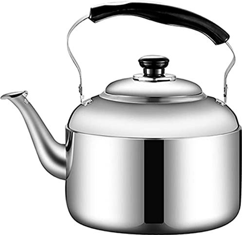 OOOFFFFFFFF Stovetop Kettle Gas Hob Kettle Stainless Steel Stove Whistling Teapot Dust Cover Design Anti-scalding Handle Household Large-Capacity Teapot (Silver 6L)