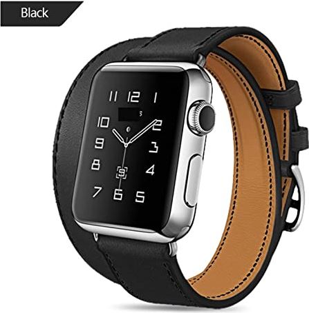 AONAON xiaojunjia Lange zachte lederen band for Apple Watch 6 for Iwatch for Serie 6 5 4 3 2 40mm 44mm 38mm 42mm Double Tour Strap for Smart Watch (Band Color : Black, Band Width : For 44mm watch)