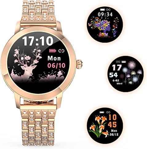 JXFY Smart Horloge voor Vrouwen 1.04 Inch Touchscreen Fitness Tracker Horloge IP68 Waterdichte Smartwatch met Call Herinnering, Stap Counter Sport Running Horloge voor Android en Ios, Goud (Goud)