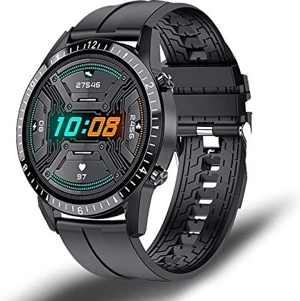 CHYAJIG Slimme Horloge Smart Watch Heren Bluetooth Call Watch IP67 Waterdichte sport fitness horloge for Android IOS Mannen slimme horloge for mannen vrouwen (Color : Silicone black)