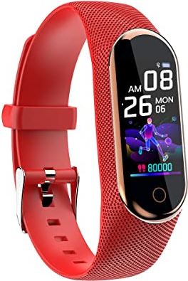 Bias&Belief Bluetooth-armband - Slimme Sportarmband - Gezondheid Sport-smartwatch - Hartslag/Slaap/Bloeddruk/Oximeter Stapbewaking - Berichtherinnering - Weersvoorspelling,Red