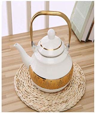 OOOFFFFFFFF Kettle Enamel Kettle White Golden Flower Non-Stick Coffee Pot 1.5L/2L/2.5L Large Capacity Teapot Coffee Pot Suitable for Home Hob Or Stove Top Induction Cooker (Size : 2.5L) (2L)