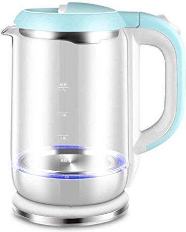 MRTYU-UY Glazen waterkoker - 1,8 liter blauw draagbaar kantoorgebruik Automatische uitschakeling Roestvrijstalen snelkookketel voor thee