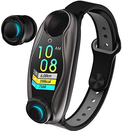 JXFY T90 Fitness Armband Draadloze Bluetooth Oortelefoon 2 In 1 Bluetooth 5.0 Chip IP67 Waterdichte Sport Smart Horloge voor Mannen (A)