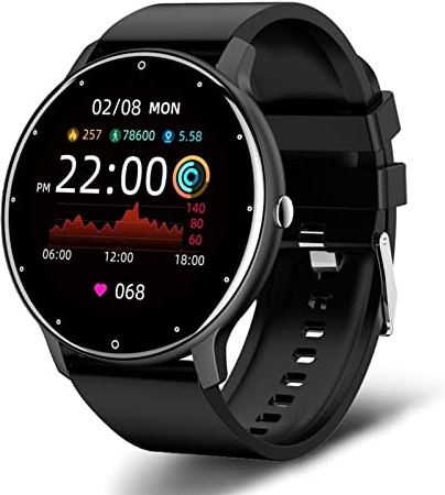 CHYAJIG Slimme Horloge Smart horloge dames volledig touchscreen sport fitness horloge IP67 Waterdichte Bluetooth for Android IOS Slimme horloge vrouw (Color : Silicone black)