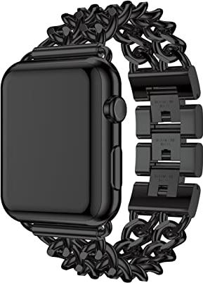 AONAON xiaojunjia Roestvrijstalen riem for Apple horloge 6 5 44mm 40mm band metalen link armband iWatch riem for Apple horloge for serie 1 2 3 42mm 38mm 38mm (Band Color : Black, Size : 42mm)